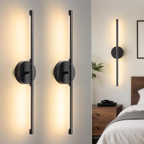 Black 24-Inch Modern LED Wall Sconce Set of 2 - Rotatable, Dimmable, Color Adjustable