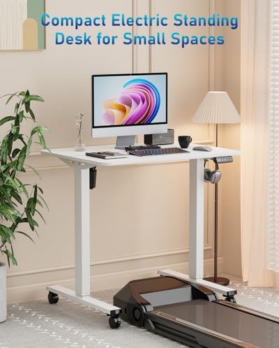 White Frame 32-Inch Small Electric Standing Desk Adjustable Height for Home Office
