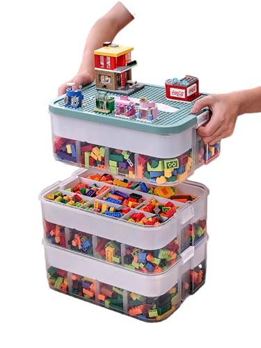 Stackable Plastic Toy Storage Organizer with Adjustable Compartments for LEGO Blocks