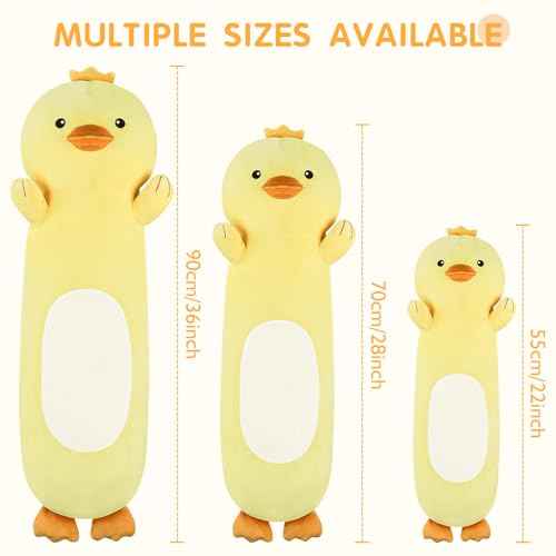 22¡± Long Duck Plush Body Pillow, Cute Duck Stuffed Animals, Soft Squishy Cuddly Pillow Plushies Toy Gifts for Kids Boys Girls, Birthdays, Halloween, Christmas