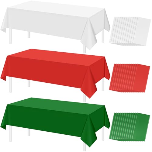MASHAN 36 Pack Italian Christmas Theme Rectangle Tablecloth Red White Green 54x108 Inches - Bulk Holiday Party Decor