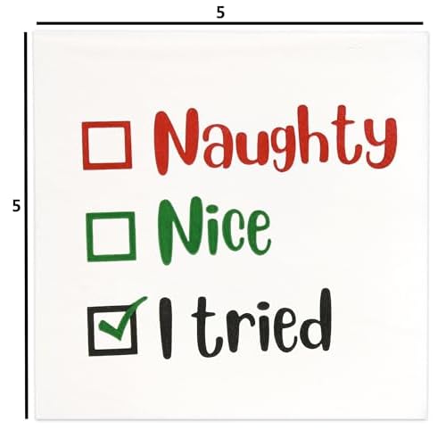 Gift Boutique - 100 Count Christmas Naughty or Nice Cocktail Beverage Napkins Holiday Disposable Paper Napkin Funny Dessert Napkins for Home Dinner Buffet Xmas, Tableware Party Supplies Decorations
