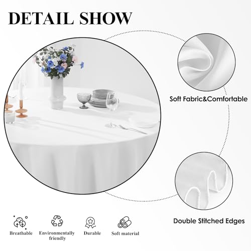 Aocoz 8 Pack White Round 120 Inch Tablecloths for Dining & Events