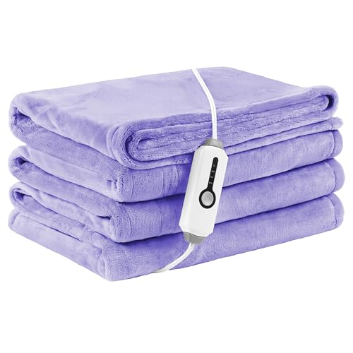 Electric Heated Blanket Breathable Warm 72" x 84" Full Size Flannel Heated Blanket with 1-4 Heating Levels & 10 Hours Auto Shut off, Control Temperature and Washable, For Sofa and Bed - Light Purple