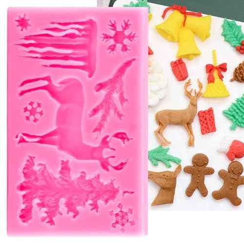 3D Xmas Christmas Cake Chocolate Mould Baking Mold Tree Snowman Silicone Fondant Shape (Pink)