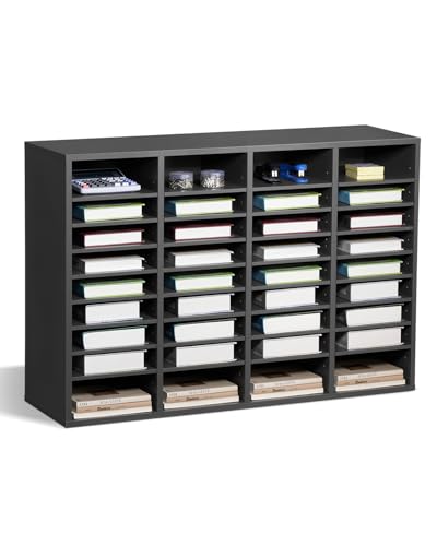Dark Grey VEVOR Literature Organizer with 36 Compartments & Adjustable Shelves