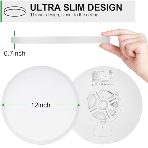 12-Inch White Dimmable LED Flush Mount Ceiling Light - Ultra Slim 24W Kitchen & Bedroom Lighting (Variation: White 01)