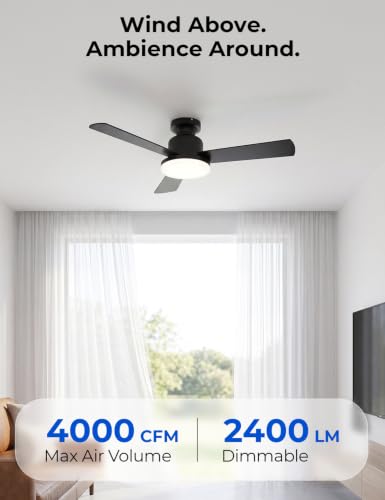 42-Inch Smart Ceiling Fan with Lights and Remote, Black + Walnut Finish, Low Profile