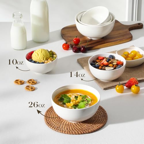 MALACASA 26 Oz White Ceramic Soup & Cereal Bowls Set of 4 – Kitchen Dinnerware