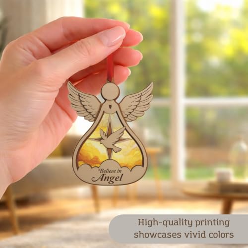 TSIMPLE Angel Ornament for Christmas Tree & Car Rearview Mirror – Religious Holiday Decoration, Double Layer Wood & Acrylic, Holiday Keepsake (Angel Listing)