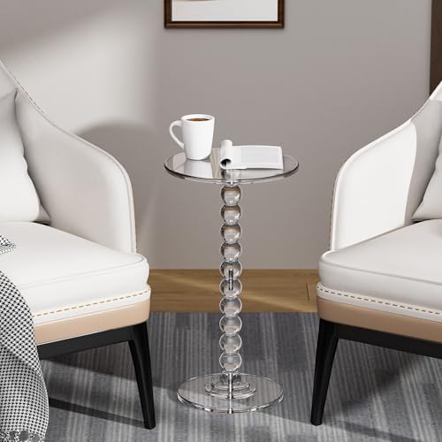 Acrylic Side Table - Round Top End Table with Solid Post - Clear, Normal Variation