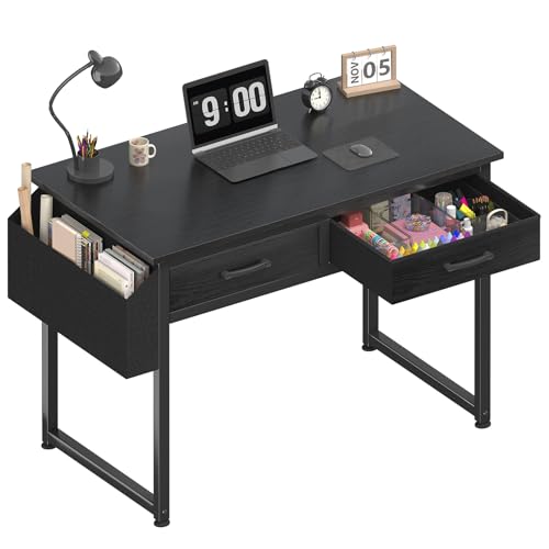 DLisiting 32 Inch Small Computer Desk with Drawers - Black, Space Saving Student & Gaming Table