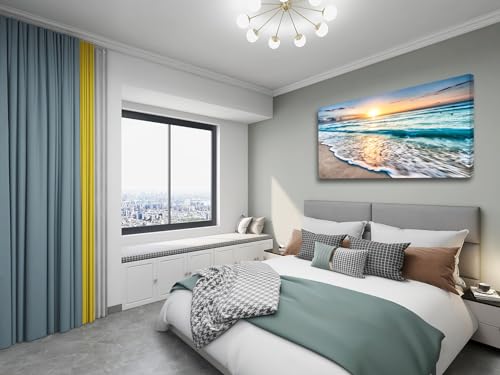Baisuart Sunset Beach Waves Canvas Wall Art 40x20 Inch Framed Decoration