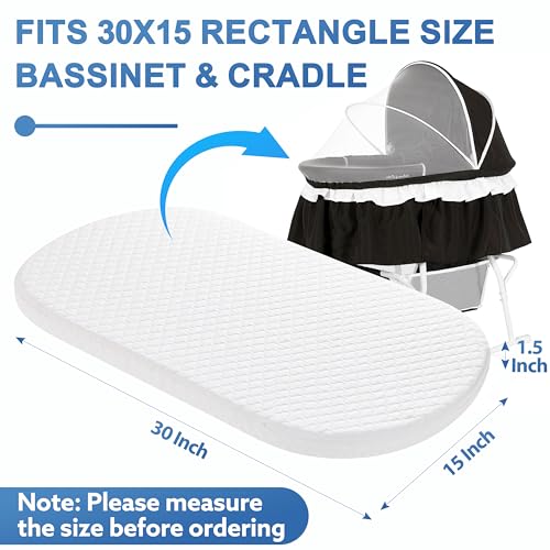 Pro Goleem Baby Bassinet Mattress - Waterproof Soft Cover, Oval 30x15 Inches