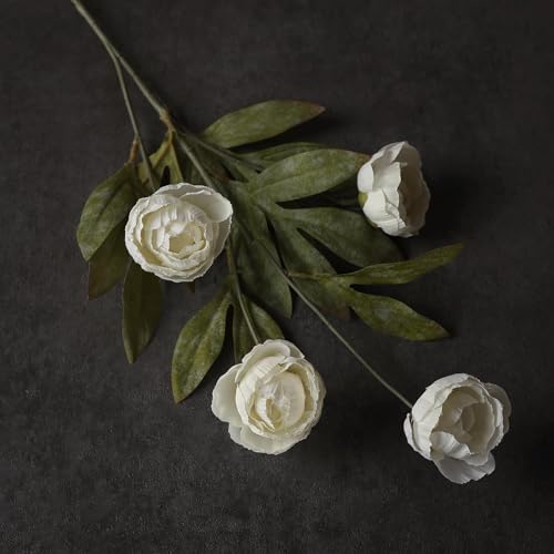 Artificial Peony Flower Stems 27 Inch Cream - 6 Pack for Vase Decor