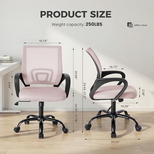 Pink Ergonomic Office Chair with Lumbar Support - Adjustable, Breathable Mesh