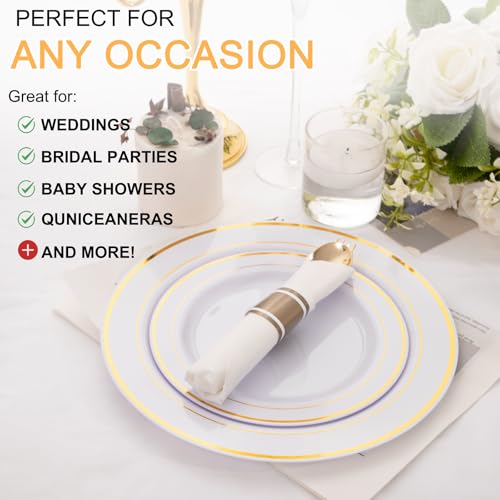 Joyido 400PCS Gold Plastic Silverware Set - Classic Pre Rolled Disposable Cutlery for Parties & Events