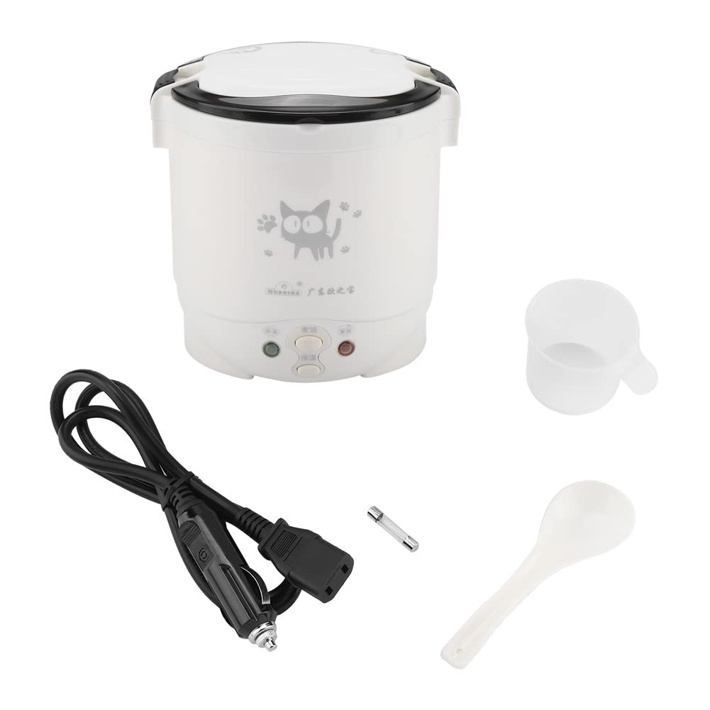 12V 100W 1L Electric Portable Rice Cooker for Car, Multifunctional Food Steamer, White, Non-Stick Coating