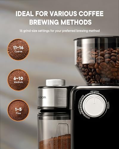 SHARDOR Electric Burr Coffee Grinder 2.0 - Glossy Black, 16 Settings for Espresso & French Press