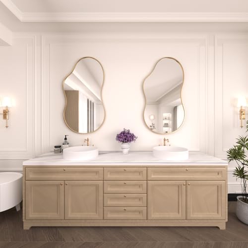 Gold Irregular Wall Mirror for Bathroom 36 Inch x 20 Inch - Modern Decorative Design