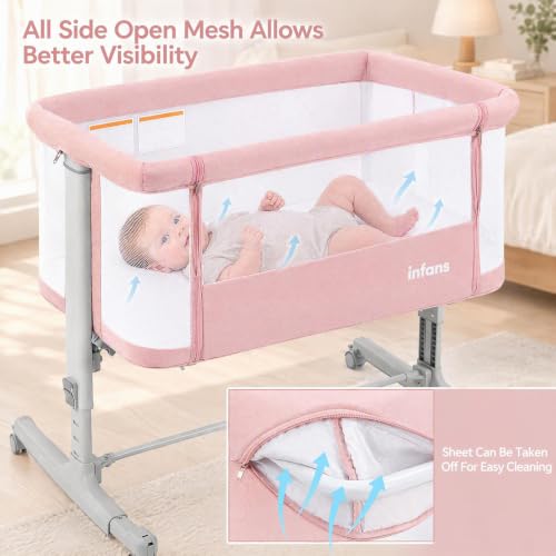 INFANS 3-in-1 Baby Bassinet Bedside Sleeper Pink 34x25x32 Inches with Rocking