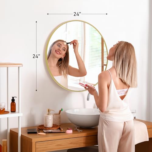 24 Inch Round Bathroom Mirror - Wall Mount Vanity Mirror with Tempered Glass