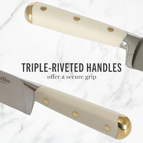 Linen White & Gold 16-Piece Knife Block Set with Acacia Wood Storage