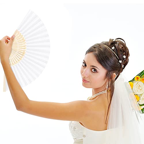 White Silk Folding Fans Set of 72 - Elegant Handheld Fans for Wedding & Event Decor - Variation of 72 / White