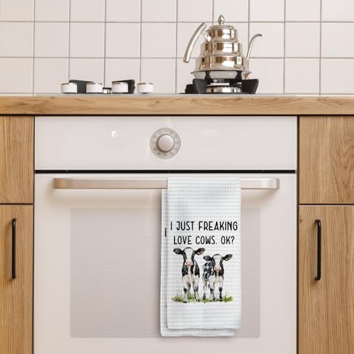 Tzhim Cow Kitchen Hand Towels - Funny Cow Gifts for Women, 16x24 Inch, Color-1