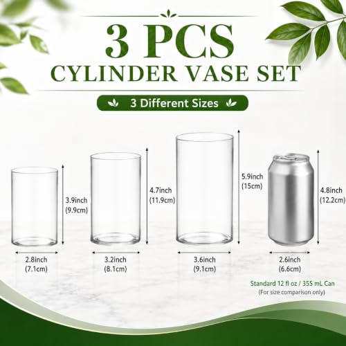 36pcs Clear Glass Vase Set - 4, 4.7, 6 Inch Tall Flower Centerpieces