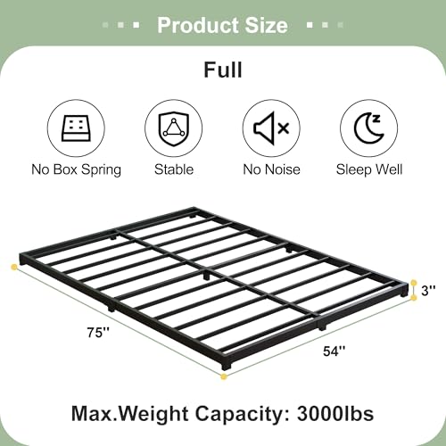 Full Size Low Profile Bed Frame - 3 Inch Metal Platform, No Box Spring Needed