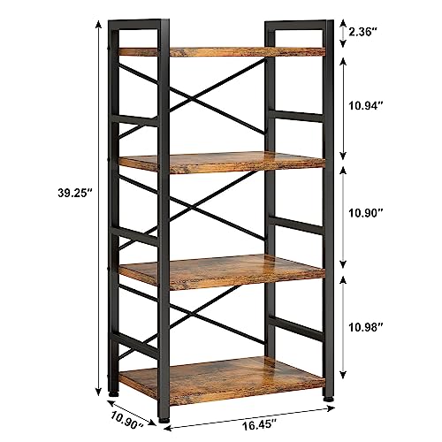Homeiju 4-Tier Rustic Metal Bookshelf - Small Storage Organizer for Living Room & Bedroom