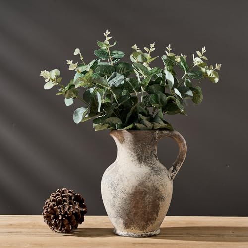 Gray Ceramic Farmhouse Vase Set with Handle - Rustic Decorative Vases for Home & Christmas