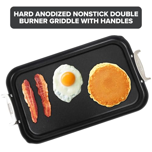 Viking Nonstick Double Burner Griddle 19 x 11.3 Inch Hard Anodized Cookware with Handles - Oven Safe, Fits 2 Burners