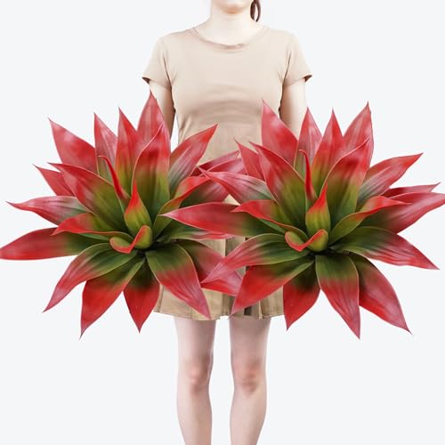 Artificial Red Agave Plants 22 Inch 2-Pack Outdoor Faux Succulents for Garden & Patio - UV Resistant