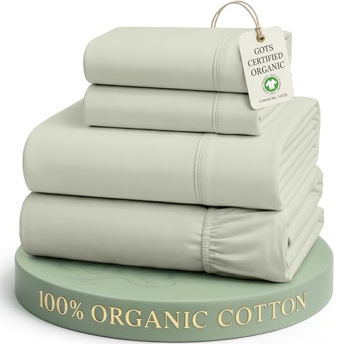 Queen Organic Cotton Percale Cooling Bed Sheet Set - Mineral - Lane Linen