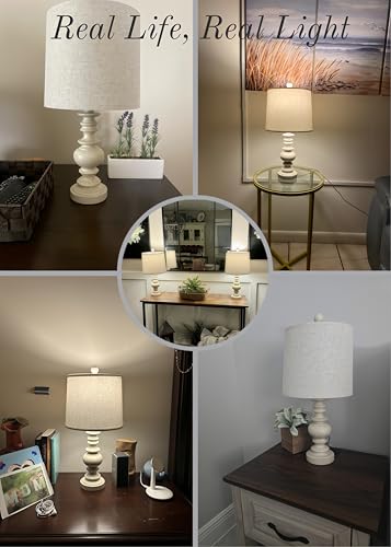 BOBOMOMO Antique White Rustic 20.5-Inch Table Lamp Set of 2 – Small Size, Farmhouse Bedroom Decor