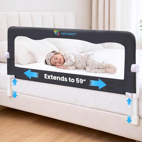 Toddler Bed Rail Guard - Adjustable Fits Twin to King Beds, Grey, 35.5/59 Inches