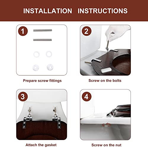 Angel Shield Wooden Toilet Seat - Dark Walnut, Round, Easy Install