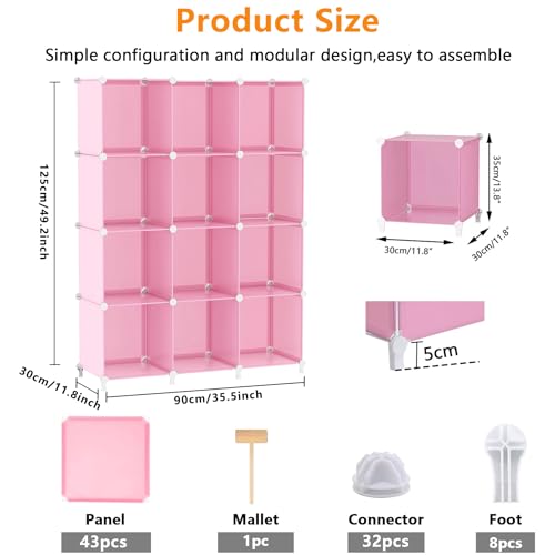 AWTATOS Pink 12 Cube Storage Organizer Kids Closet Shelves - DIY Modular