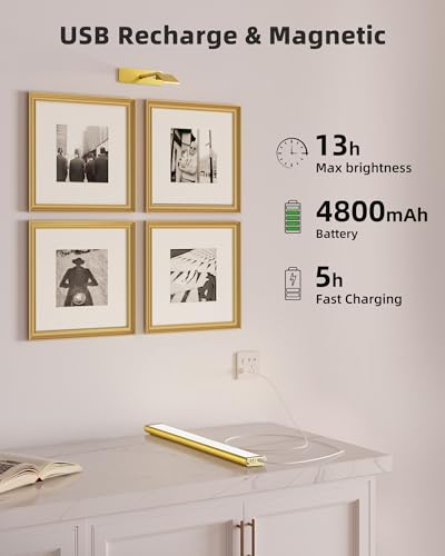 13-Inch Gold Rechargeable Wireless Picture Lights Set of 2 with Remote