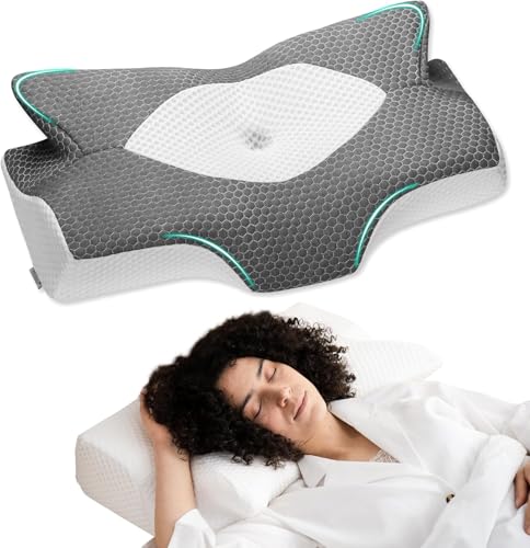 Elviros Cervical Memory Foam Pillow for Neck Pain Relief, Medium Firm, Dark Gray