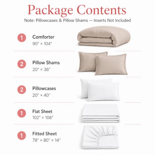 Weigelia King Comforter Set with Sheets - Oatmeal Bed in a Bag, 7 Pieces