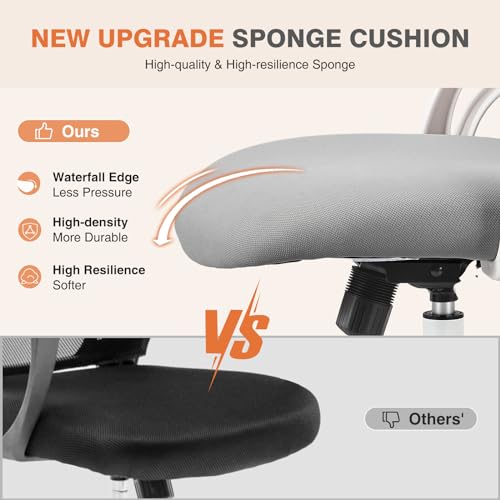 Mesh Office Desk Chair with Lumbar Support & Flip-up Armrest - Grey