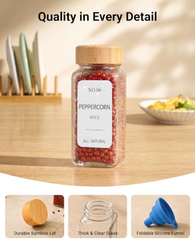 24 Pack Glass Spice Jars with Labels, Dual Shaker & Pepper Grinder Lids
