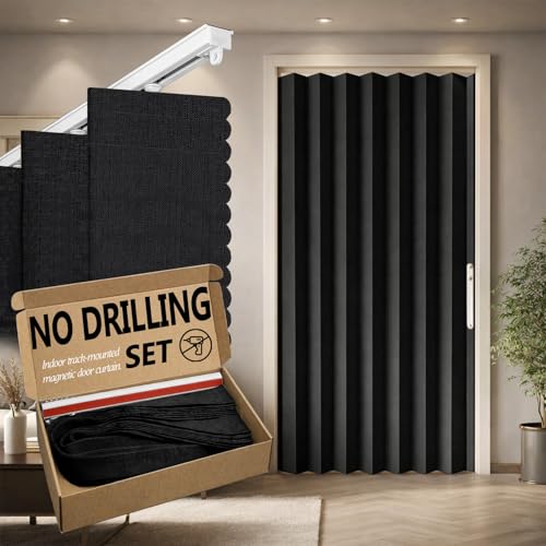 Black Accordion Door Curtain - 43W x 78L, Blackout Room Divider with Adhesive Track - Variation of THIS listing