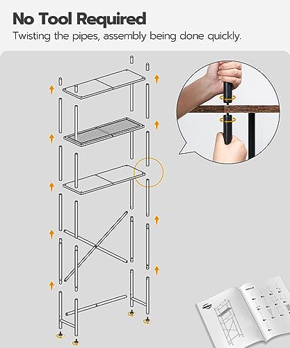 HOOBRO Over Toilet Storage Rack with 3 Adjustable Shelves - Rustic Brown & Black