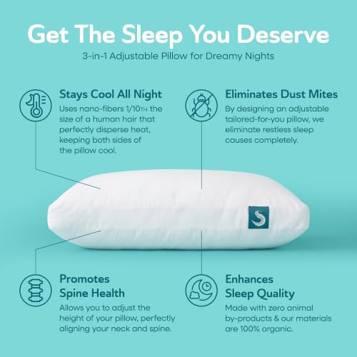 Sleepgram King Adjustable Loft Pillow - Soft Microfiber, Washable Cover, 18 x 33