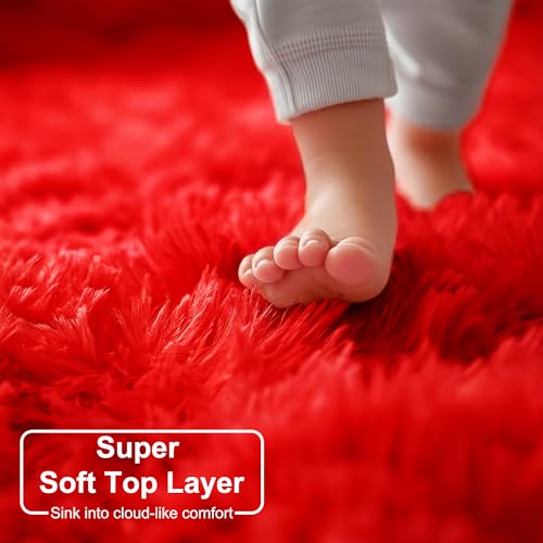 Amdrebio Red Christmas Fluffy Area Rug 6x9 ft for Living Room & Bedroom