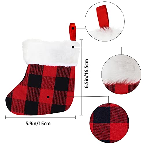 XIMISHOP 12PACK Christmas Mini Stockings, 7¡± Double Side Xmas Red Green White Buffalo Plaid Fireplace Hanging Snowflake Stocking with Plush Cuff for Christmas Tree Decor